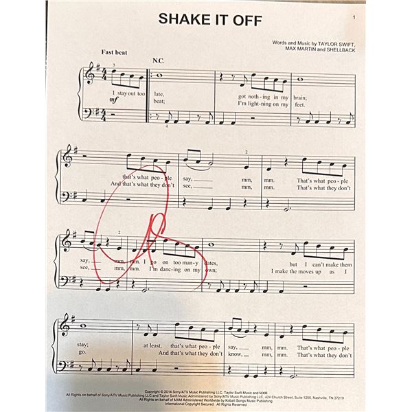 Taylor Swift Autographed Sheet Music