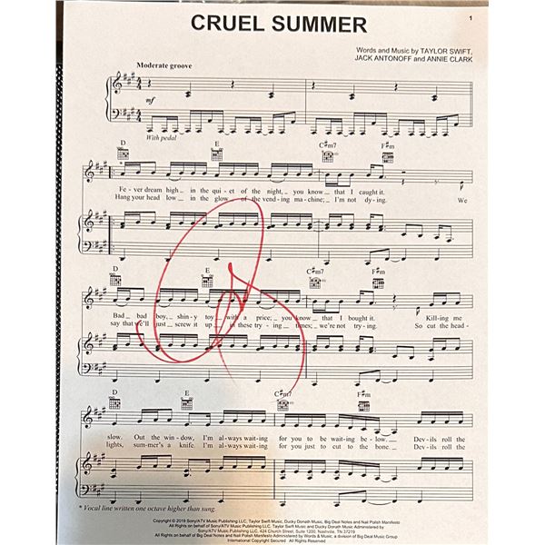 Taylor Swift Autographed Sheet Music