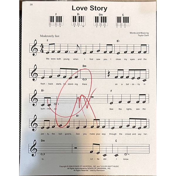 Taylor Swift Autographed Sheet Music