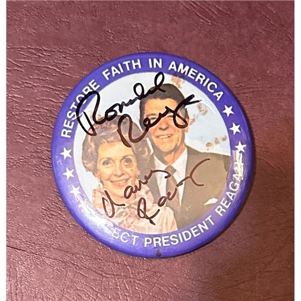 Ronald & Nancy Reagan Autographed Political Pin