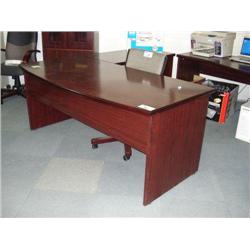 Mahogany Bow Front L-Shaped Executive Desk