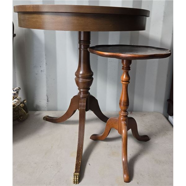 Pair Of Vintage "Tripod" 3 Legged Side Tables (1 W/Brass Feet) 20"T & 26"T