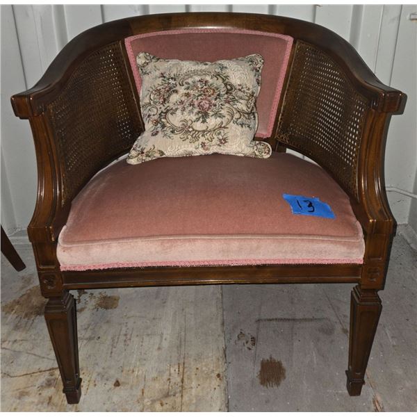 Pink Velvet Solid Wood Framed Side Chair With Floral Accent Chair