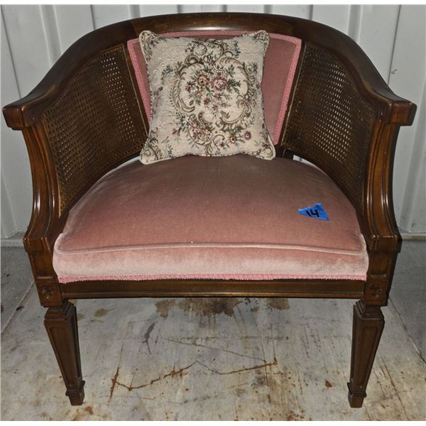 Pink Velvet Solid Wood Framed Side Chair With Floral Accent Chair