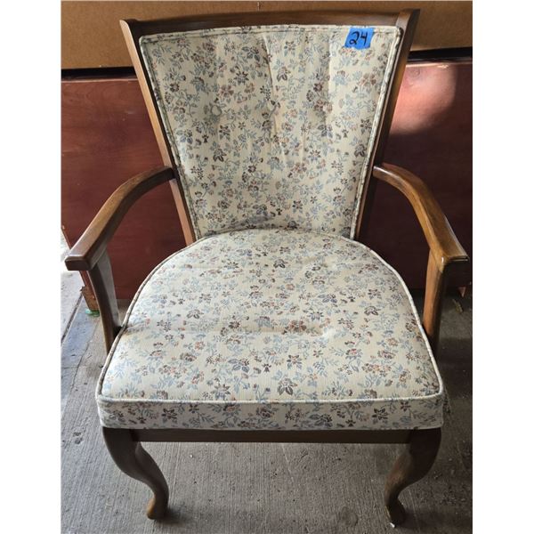 Wooden Arm Chair With Floral Pattern Upholstery