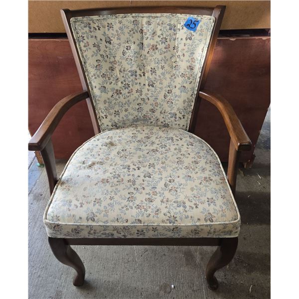 Wooden Arm Chair With Floral Pattern Upholstery