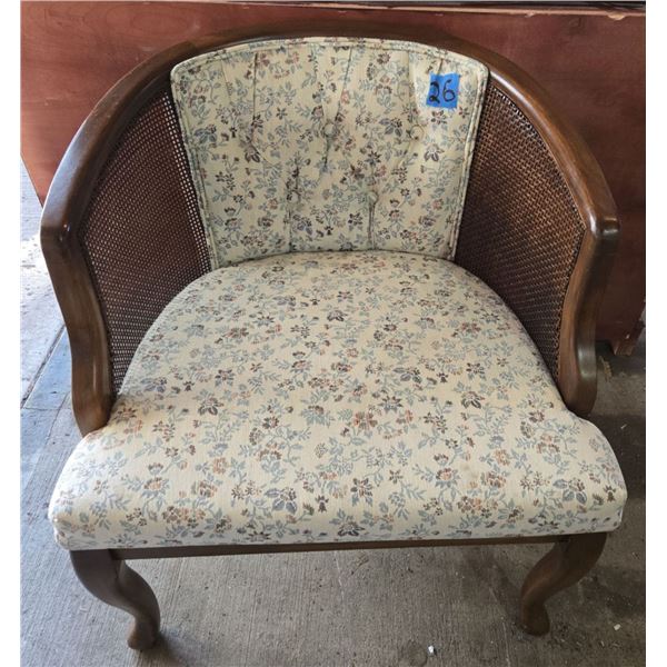 Wooden Arm Chair With Floral Pattern Upholstery