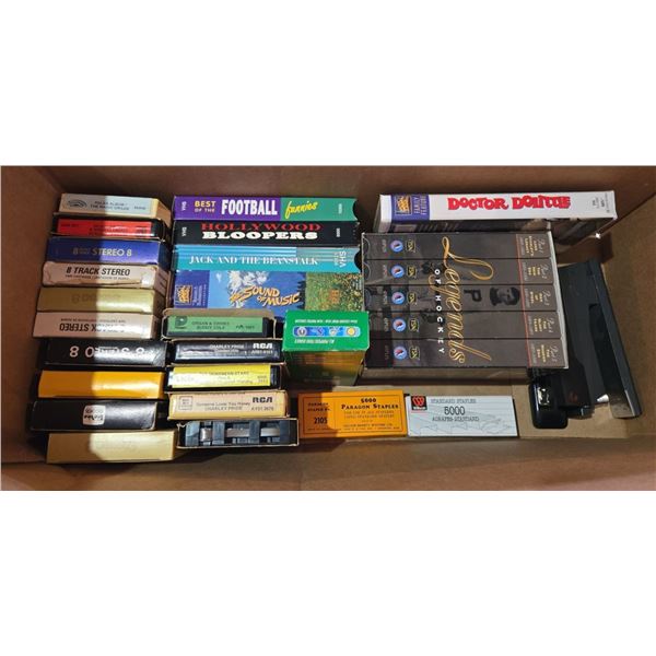 Bundle of 8-Tracks, 2 Vintage Cameras & 2 Staplers (With Refill Staples)