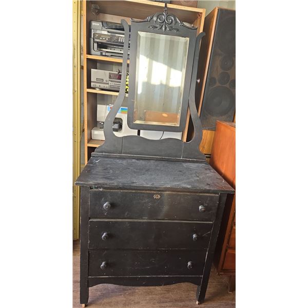 Antique Wooden Vanity Stained Black (Needs Refinishing) 70"T 19"W 32"L