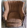 Image 1 : Brown Fabric Wooden Carved Accented Arm Chair (Needs Thorough Cleaning)