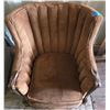 Image 2 : Brown Fabric Wooden Carved Accented Arm Chair (Needs Thorough Cleaning)