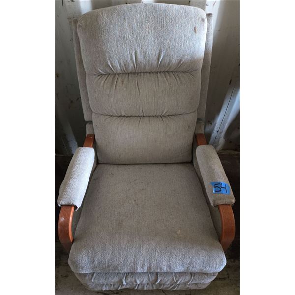 Light Blue Fabric Rocker Wooden Arm Chair (Needs Thorough Cleaning)