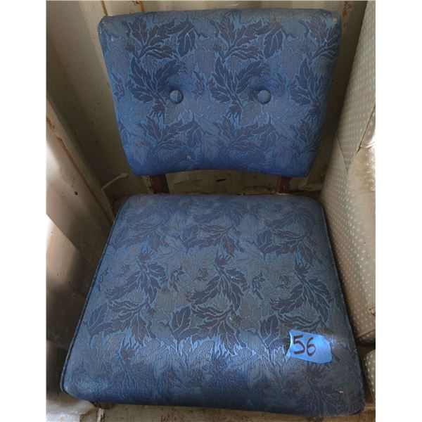 Blue Floral Fabric Upholstery Armless Chair Wooden Framed