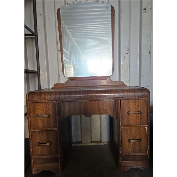 Antique 5 Drawer Vanity (Needs Refinishing) With Mirror Attached 66"T 19"W 42"L