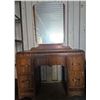 Image 1 : Antique 5 Drawer Vanity (Needs Refinishing) With Mirror Attached 66"T 19"W 42"L