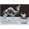 Image 1 : Swarovski Crystal Camel 5"T (Leg Broken) & Swarovski Butterfly Lidded Ring Dish