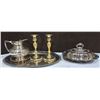 Image 1 : Silver Plated Serving Tray, Lidded Serving Dish, Jug+ Plate & 2 Candle Holders