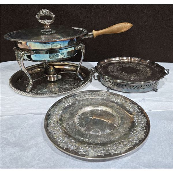 Silver Plated Round Chafing Dish & Serving Trays