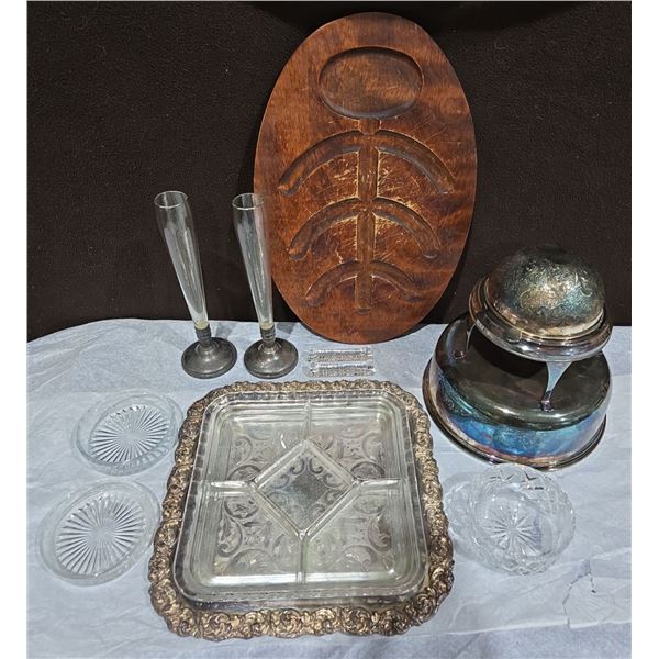 Silver Plated Serving Dish + Crystal Tray Insert, Ashtrays & More