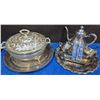 Image 2 : Silver Plated Chafing Dish, Tea Set + Trays