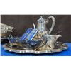 Image 6 : Silver Plated Chafing Dish, Tea Set + Trays