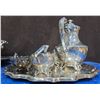 Image 7 : Silver Plated Chafing Dish, Tea Set + Trays