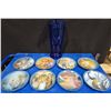Image 1 : 8 Religious Themed Collector Plates + 18"T Blue Glass Vase