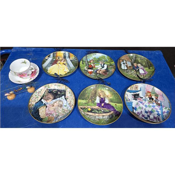 6 Folk Tale Themed Collector Plate Wall Hangings, Royal Albert Teacup+