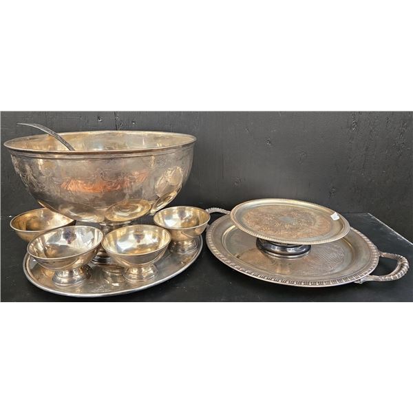 Electro Plated Brass Punch Serving Set, Cake Tray & Handled Serving Tray