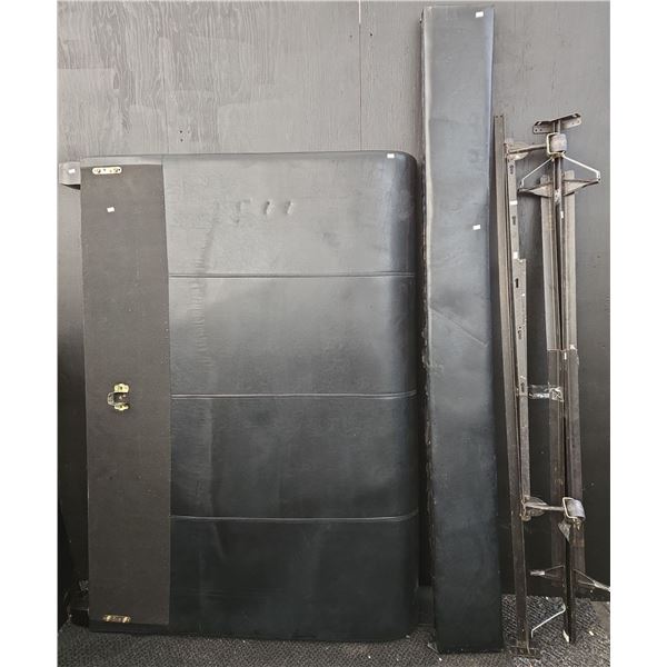Queen Sized Black Faux Leather Headboard + Metal Bedframe
