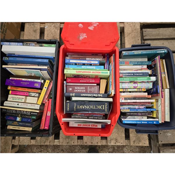 3 Totes of Assorted Books From Many Different Years/Genres