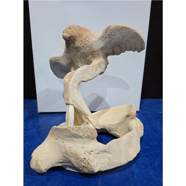 Whale Bone Eagle Soaring Hand Carved Piece 6"T