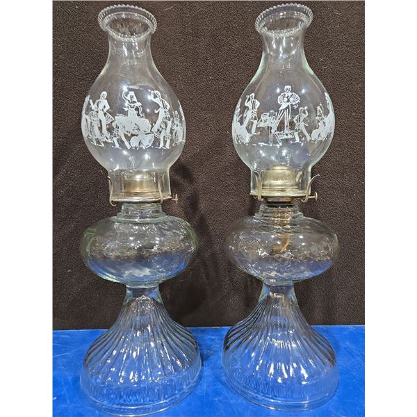 Pair of Vintage Hurricane Oil Lamps (Eagle + White Star)