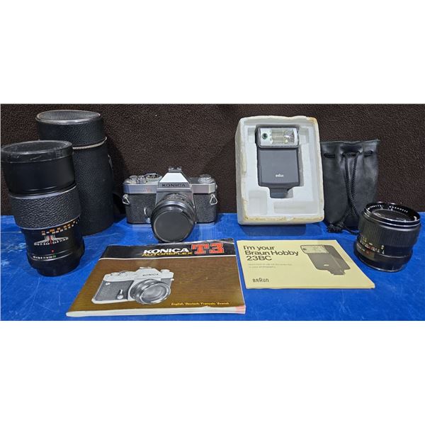 Konica Autoreflex T3 Camera + Extra Lenses & Braun Hobby 23BC