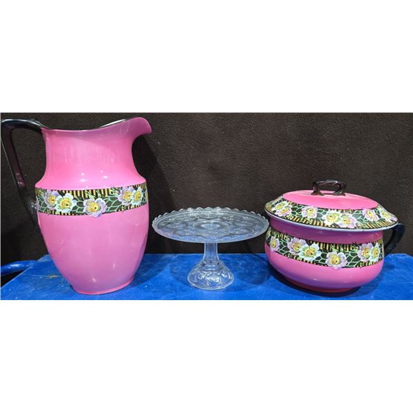 Hand Painted Previously Repaired Tea Cup Style Serving Bowl + Jug With Pie Plate