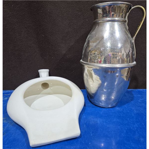 Vintage Porcelain Basin/Urinal + Metal Wash Jug