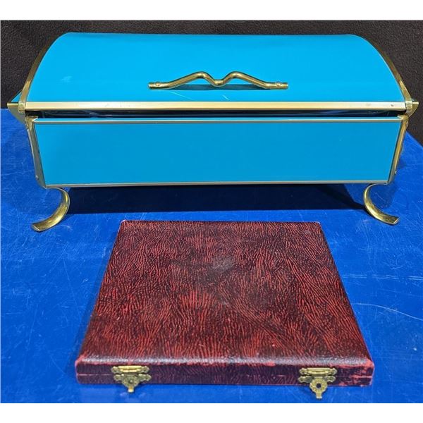 Vintage Warming Tray Tea Light Candle Powered + Butter Knives in Case