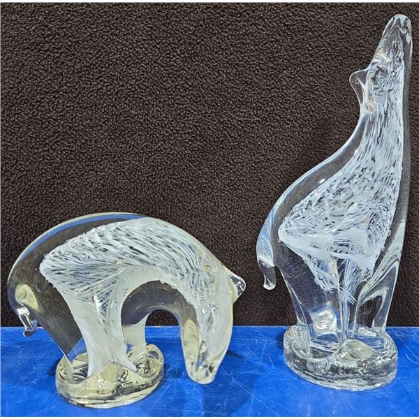 Pair of Altaglass Handmade Polar Bears 4"T & 7"T