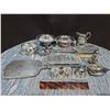 Image 1 : Birks Silverware + Vanity Set With Cobalt Blue Glass Inserts