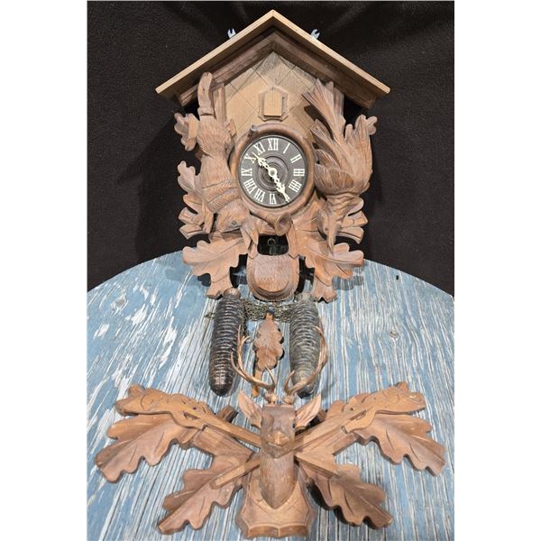 Wooden Estate "Coo Coo" Clock With Wooden Carved Wall Hanging Made in Germany