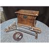 Image 3 : Wooden Case + Vintage Tape Measure, Branding Tool + 2 Small Fire Pokers