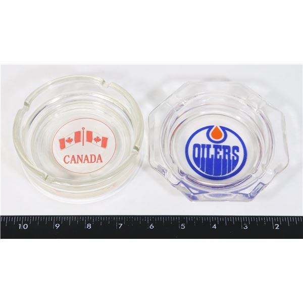 2 COLLECTIBLE ASHTRAYS EDMONTON OILERS AND CANADA