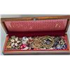 Image 1 : NICE VINTAGE WOOD BOX FULL OF ASSORTED JEWELRY
