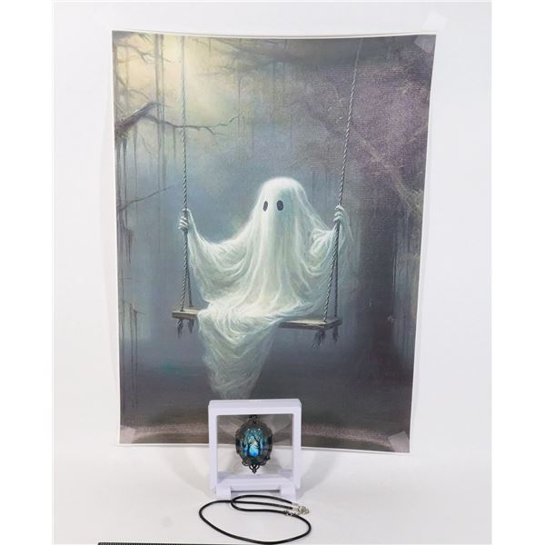 GHOST ON A SWING CANVAS ART PRINT IN PLASTIC TUBE