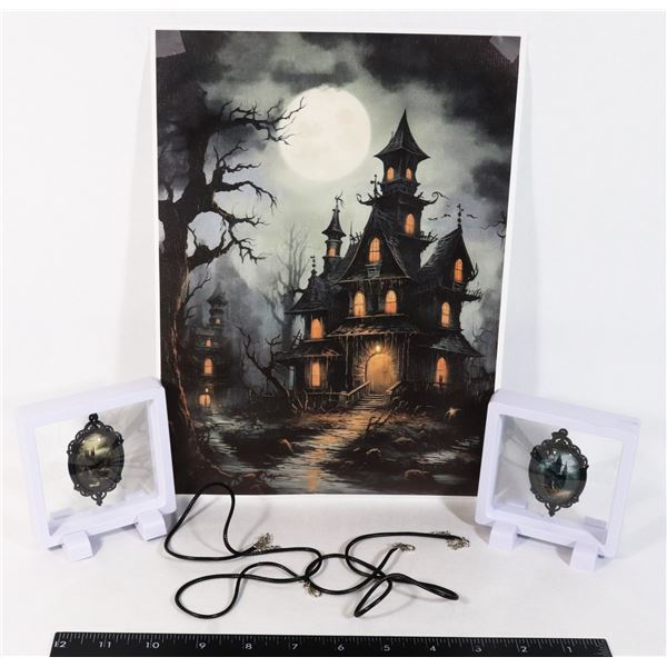 HAUNTED HOUSE ON A MOONLIT NIGHT CANVAS ART