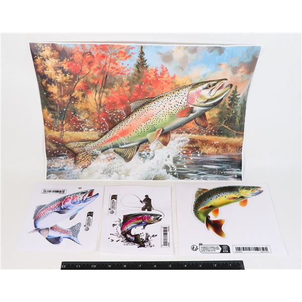 3PC BUMPER STICKERS, 5.7"X 5" BROWN TROUT,