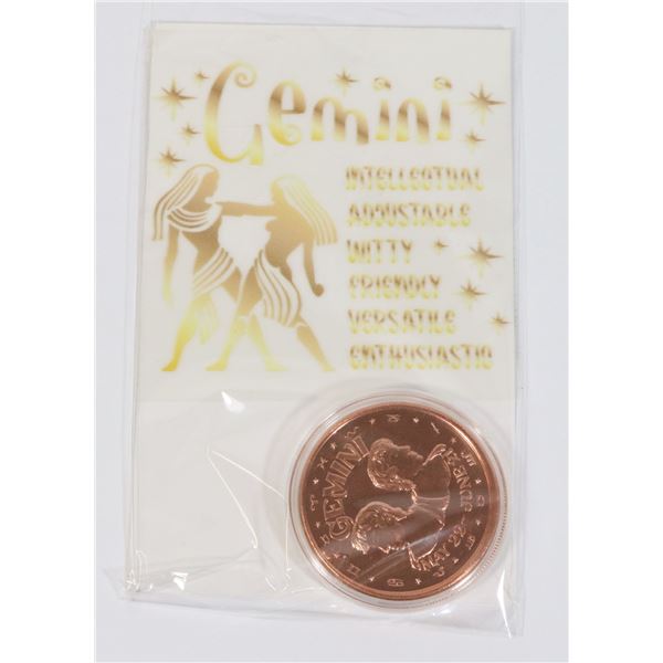 1-OZ PURE 999 GEMINI COPPER ROUND IN CAPSULE AND