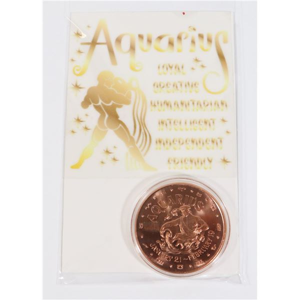 1-OZ PURE 999 AQUARIUS COPPER ROUND IN CAPSULE AND