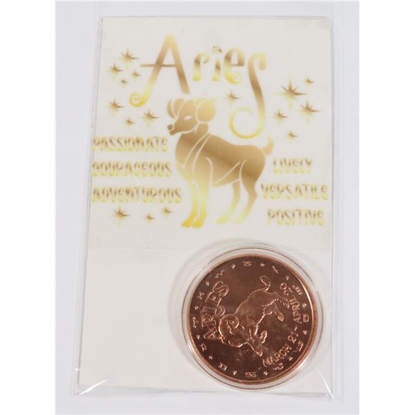 1-OZ PURE 999 ARIES COPPER ROUND IN CAPSULE AND