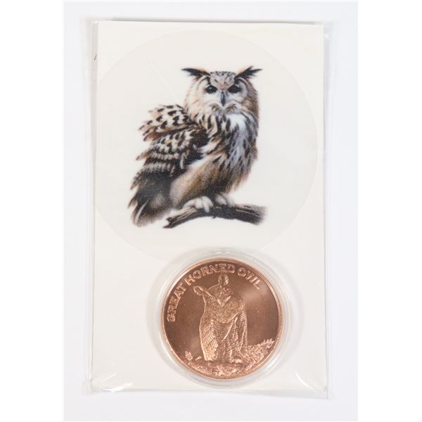 1-OZ 999 FINE COPPER OWL ROUND IN CAPSULE WITH